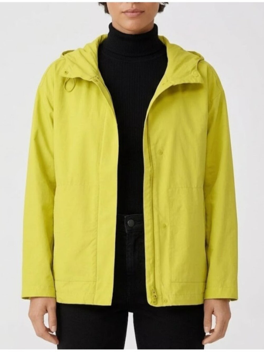 NWT Eileen Fisher Light Cotton Nylon Hooded Anorak in Citron Full Zip Jacket S